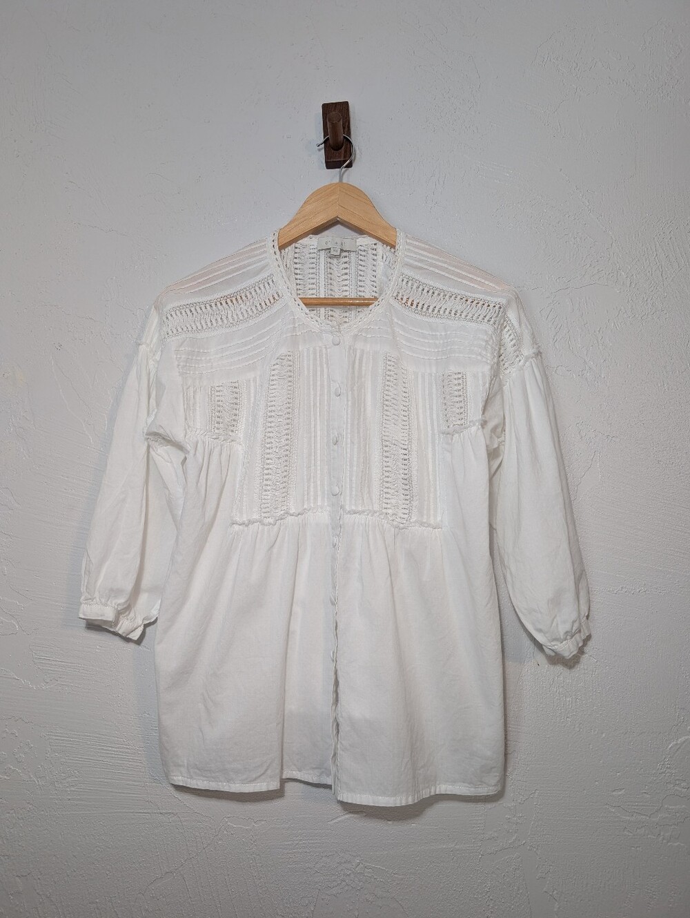 Anthropologie Eri & Ali White Cotton Whimsical Peasant Blouse Boho Cottage Soft